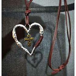 MEIDIJINGBEI Vintage Silver Heart Pendant Necklace Leather Pendant Necklace for Women