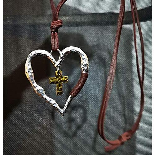 MEIDIJINGBEI Vintage Silver Heart Pendant Necklace Leather Pendant Necklace for Women