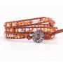 KELITCH Created Fire Agate Beads on Genuine Leather 3 Wrap Bracelet Handmade New Charm Summer Jewelry