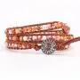 KELITCH Created Fire Agate Beads on Genuine Leather 3 Wrap Bracelet Handmade New Charm Summer Jewelry