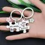 CYTING Her Stitch His Angel Puzzle Piece Keychain Set with Hibiscus Flower Charm Hawaiian Jewelry Gift for Couples Family Best Friends