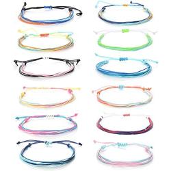 Subiceto 12 Pieces Multicolor String Handmade Braided Bracelet Strand Waterproof Bohemian Bracelets for Women Boho Handcrafted Jewelry Set