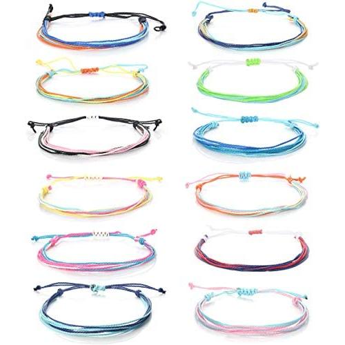 Subiceto 12 Pieces Multicolor String Handmade Braided Bracelet Strand Waterproof Bohemian Bracelets for Women Boho Handcrafted Jewelry Set