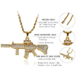 TIDOO Jewelry 30 Inch Chain Mens Golden Hip Hop M4 Gun Pendant Necklaces