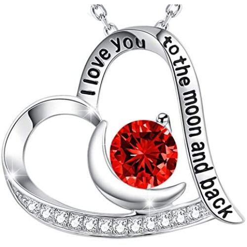 Ruby Necklace for Mom Wife I Love You to the Moon and Back Jewelry for Women Birthday Gifts July Birthstone Sterling Silver Fine Jewelry