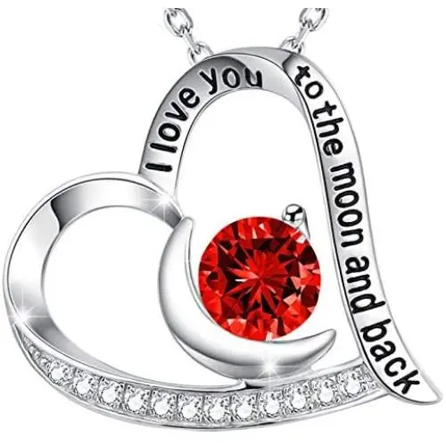 Ruby Necklace for Mom Wife I Love You to the Moon and Back Jewelry for Women Birthday Gifts July Birthstone Sterling Silver Fine Jewelry