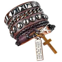 Y-blue Multilayer Bracelet Fashion Punk Leather Woven Braided Cross Bangle Wrist Cuff Wristband…
