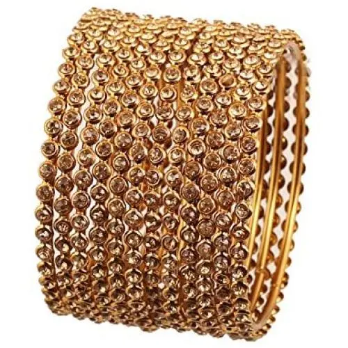 Touchstone ''Golden Bangle Collection Yellow Rhinestone Traditional Single Line Stunning Indian Bollywood Designer Jewelry Metal Bangle Bracelets in Antique Gold Tone for Women. Set of 12. Touchstone ''Golden Bangle Collection Yellow Rhinestone Traditional Single Line Stunning Indian Bollywood Designer Jewelry Metal Bangle Bracelets in Antique Gold Tone for Women. Set of 12.