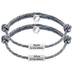 Personalized Magnetic Couple Bracelets,Braided Bracelet with Magnetic Charm for Couple Gift Jewelry 2pcs