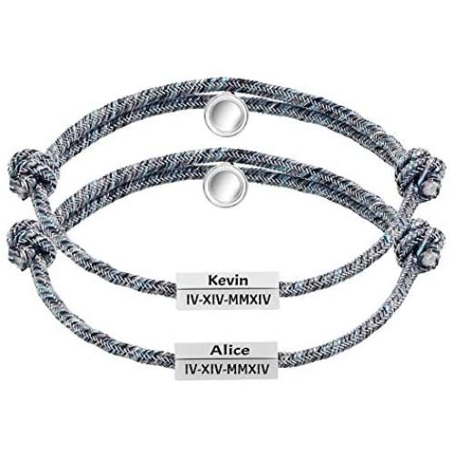 Personalized Magnetic Couple Bracelets,Braided Bracelet with Magnetic Charm for Couple Gift Jewelry 2pcs