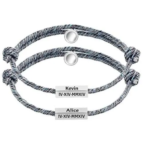 Personalized Magnetic Couple Bracelets,Braided Bracelet with Magnetic Charm for Couple Gift Jewelry 2pcs