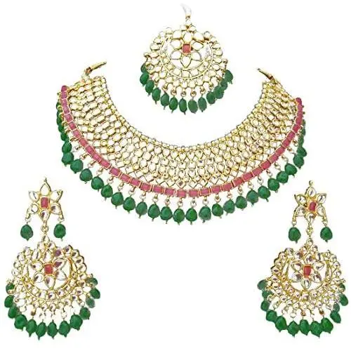Finekraft Meena Kundan Bridal Wedding Designer Gold Plated Pearls Necklace Jewelry Set Finekraft Meena Kundan Bridal Wedding Designer Gold Plated Pearls Necklace Jewelry Set