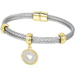 BIJOUX BOBBI Ladies Faceted Cubic Zirconia Cable Wire Charm Bangle (One Color / 5 Styles)