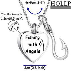 HOLLP in Memory of Dad Grandfather Cinerary Casket Cremation Pendant Necklace Fishing with Angels Sympathy Gift Memorial Jewelry