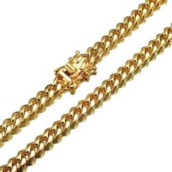 Jewelry Kingdom 1 Chain Necklace Cuban Link Chain Gold Miami Necklace Stainless Steel Necklace for Mens Jewelry, 6MM,18-32'' Long