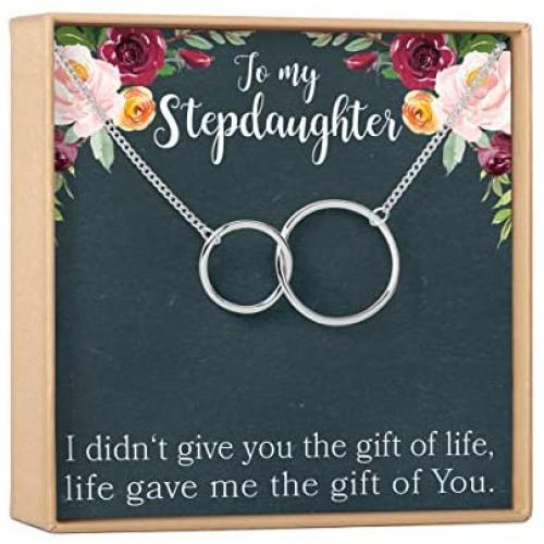 Stepdaughter Gift Necklace: Gifts from Stepmom, Stepsister, Blended Family, Wedding, Daughter of Bride or Groom, 2 Interlocking Circles (silver-plated-brass, NA)