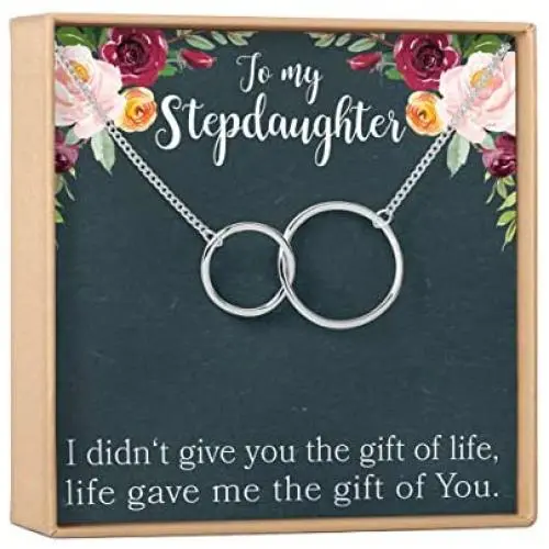 Stepdaughter Gift Necklace: Gifts from Stepmom, Stepsister, Blended Family, Wedding, Daughter of Bride or Groom, 2 Interlocking Circles (silver-plated-brass, NA) Stepdaughter Gift Necklace: Gifts from Stepmom, Stepsister, Blended Family, Wedding, Daughter of Bride or Groom, 2 Interlocking Circles (silver-plated-brass, NA)