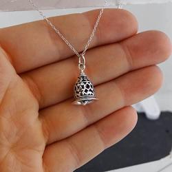 FashionJunkie4Life Sterling Silver 3-D Filigree Bell Charm Pendant Necklace, 18'' Chain