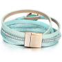 FANCY SHINY Leather Wrap Bracelet Boho Cuff Bracelets Crystal Bead Bracelet with Magnetic Clasp Jewelry Gifts for Women Teen Girls