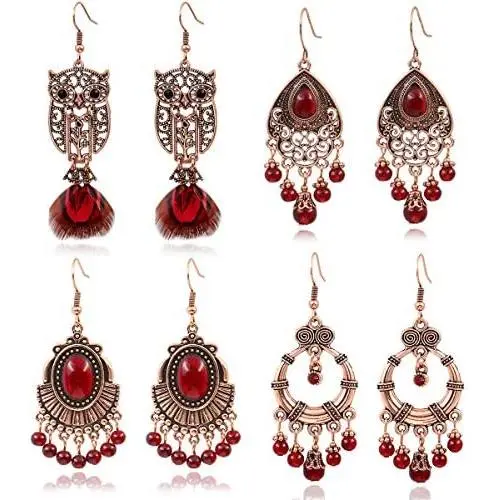 18 Pairs Vintage Statement Drop Dangle Earrings Bohemian Leaf Tassel National Style Hollow Earrings for Women Girls