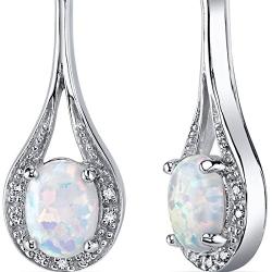 Created Opal Earrings Sterling Silver Oval Shape 3.50 Carats