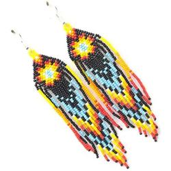 Handmade Seed Beads beaded Native style Black Star Sun Color Hook Earrings [E-61-SB-7]