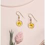 BONALUNA Pressed Flower Yellow Gold Plated Circle Dangle Drop Earrings