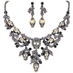 EVER FAITH Austrian Crystal Halloween Skull Snake Necklace Earrings Set