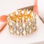 EVER FAITH Womens Bridal Eye Shaped Elastic Stretch Bracelet Clear Crystal Cream Simulated Pearl