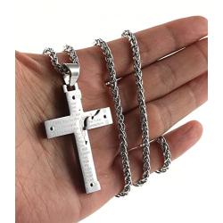 HZMAN Mens Stainless Steel Jesus Christ Crucifix Cross Lords Prayer Pendant Necklace