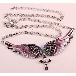 Szxc Jewelry Womens Crystal Guardian Angel Wings Cross Choker Pendant Necklaces 18''+2''