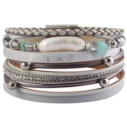 Leather Wrap Bracelet Baroque Pearl Multi Strand Cuff Bracelet Magnetic Multilayer Bracelet Bohemian Jewelry for Women, Sister, Wife