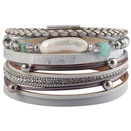 Leather Wrap Bracelet Baroque Pearl Multi Strand Cuff Bracelet Magnetic Multilayer Bracelet Bohemian Jewelry for Women, Sister, Wife Leather Wrap Bracelet Baroque Pearl Multi Strand Cuff Bracelet Magnetic Multilayer Bracelet Bohemian Jewelry for Women, Sister, Wife