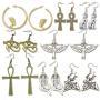 RechicGu 8 Pairs Women Girls Egyptian Ancient Costume Dangle Set Earrings Cross Snake Hoop Studs Drop Vintage Jewelry Accessory Statement