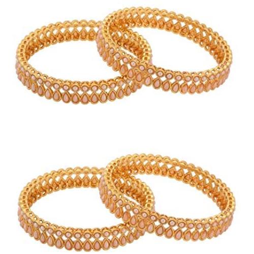 Efulgenz Indian Style Bollywood Traditional Gold Plated Faux Pearl Stone Wedding Bridal Bracelet Bangle Set Jewelry