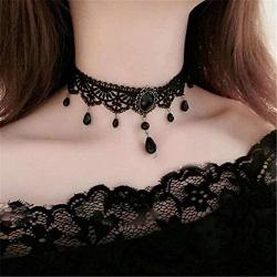 MOYI Gothic Lace Choker Necklace Black Beaded Antique Bronze Adjusted Dainty Masquerade Party Dress Halloween Jewelry for Women Girls