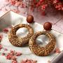 KaFu Woven Rattan Earrings Handmade Wicker Earrings Straw Knit Hoop Lightweight Bohemian Dangle Hoop Earrings Drop Dangle Geometric Statement Earrings for Women Girls (brown)