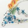 EVER FAITH Womens Austrian Crystal Enamel Orchid Flower Necklace Earings Set