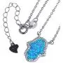 Kaletine Hamsa Hand of Fatima Pendant Necklace Sterling Silver 925 Synthetic Opal Cable Chain 16''+2'' Extender