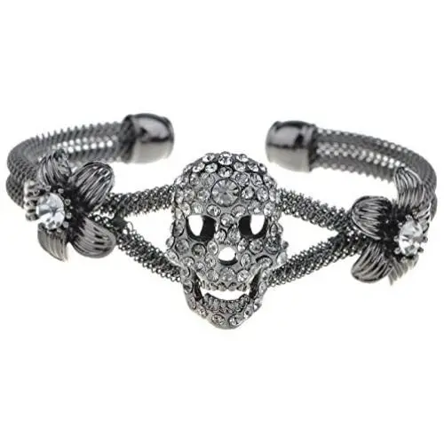 Alilang Womens Jewelry Gothic Punk Skull Floral Halloween Rhinestone Gray Silver Cuff Bracelet Alilang Womens Jewelry Gothic Punk Skull Floral Halloween Rhinestone Gray Silver Cuff Bracelet