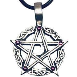 Trilogy Jewelry Pewter Pentagram Crescent Moon Pendant w/ 5 Swarovski Crystals for Birthday, Black Necklace Cord with Clasp