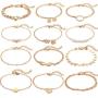 Dremcoue 12 Pcs Dainty Bracelets Set for Women Girls Handmade Simple Cute Charm Chain Bracelet Adjustable Bracelet Set
