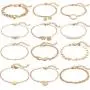 Dremcoue 12 Pcs Dainty Bracelets Set for Women Girls Handmade Simple Cute Charm Chain Bracelet Adjustable Bracelet Set