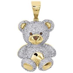 DTJEWELS Cluster Teddy Bear Pendant W/18'' Chain 1.00 Ct Lab Created Diamond & In 14K Yellow Gold Plated 925