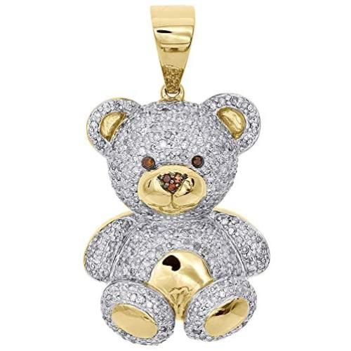 DTJEWELS Cluster Teddy Bear Pendant W/18'' Chain 1.00 Ct Lab Created Diamond & In 14K Yellow Gold Plated 925