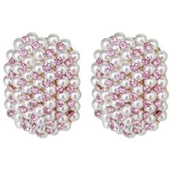 Navachi 18k Gold Plated Colorful Crystal Little Pearl Omega Back Earrings