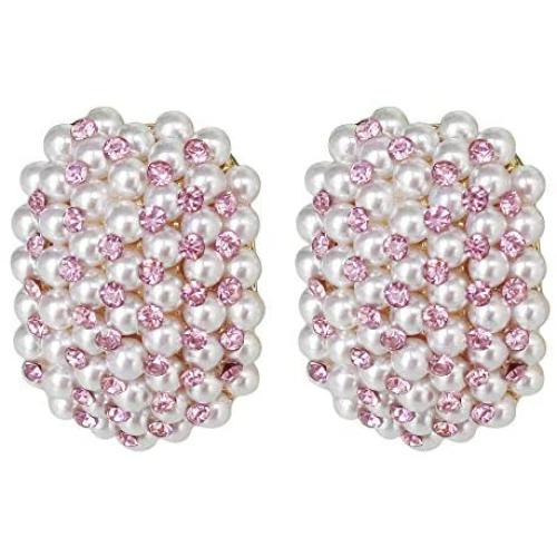 Navachi 18k Gold Plated Colorful Crystal Little Pearl Omega Back Earrings