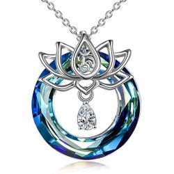 POPLYKE Lotus Flower Necklace for Women Sterling Silver Lotus with Blue/Purple/Volcano Crystal Jewelry for Girls Mom Birthday