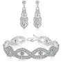 Hanpabum Bridal Wedding Jewelry Set for Women Bracelets and Dangle Teardrop Earrings Set for Women Jewelry Made with Clear Crystals