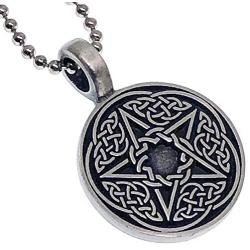 Magic Wicca Wiccan Paganism Pagan Jewelry Celt Celtic Pentagram Pentacle Star Protection Amulet Mens Pewter Pendant Necklace Luck Wealth Money Charm Safe Travel Talisman Repel Evil Silver Ball Chain